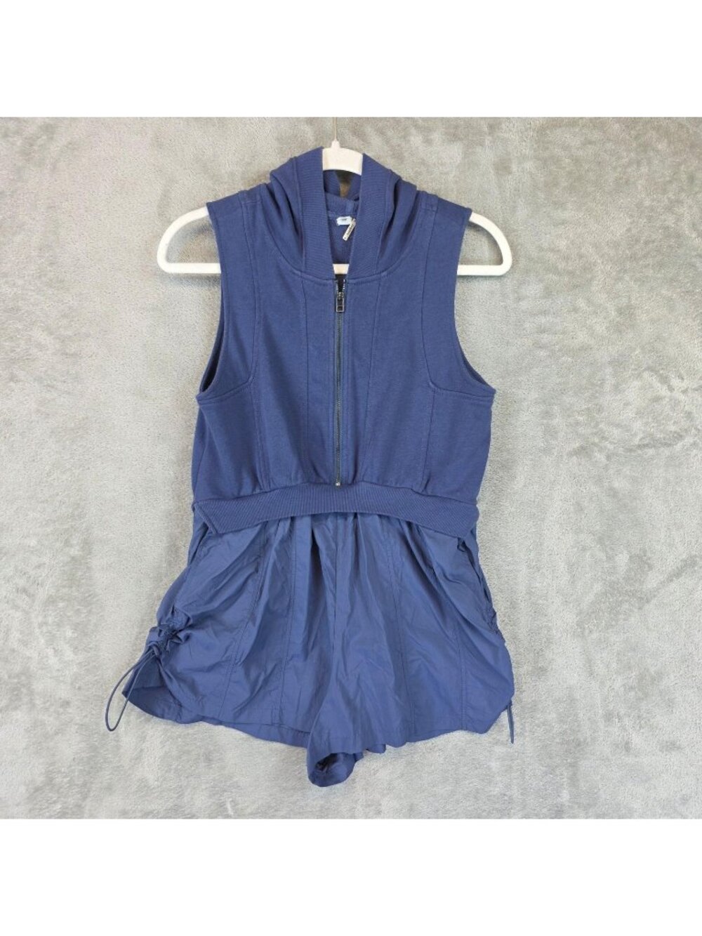 Anthropologie Direct Kick Romper Womens XS Blue Hooded Zip Front Sleeveless